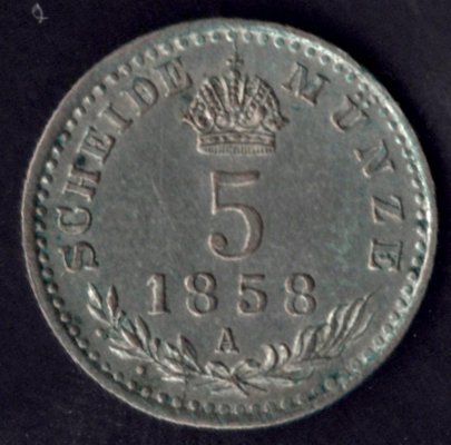 5 krejcar 1858 A František Josef I., KM#2197,Adamo#M8  Billion (.375 Ag) 1,333g, 16mm mincovna Vídeň