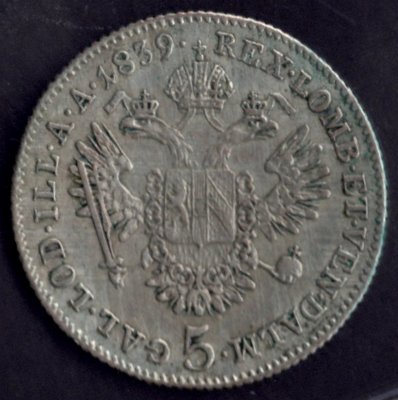 5 krejcar 1837 C Ferdinand I.	KM#2191,Adamo#D2  Billion (.438 Ag) 2,1g, 20/0,7mm mincovna PRAHA R!