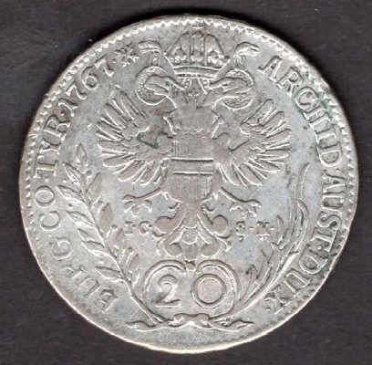 20 krejcar 1767 I.C. S.K. Vídeň Marie Terezie, KM#1999, Ag.583, 6,68g, 28mm hranka