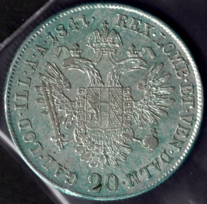 20 krejcar 1841 A Ferdinand I. ,KM#2208, Ag.583, 6,68g, 28mm mincovna Vídeň Patina