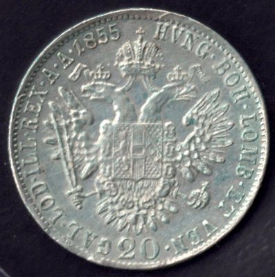 20 krejcar 1855 C František Josef I., KM#2211, Ag.900, 4,32g, 22/1,4mm mincovna Praha