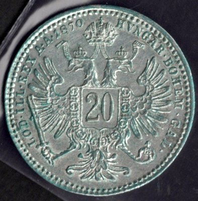 20 krejcar 1870 František Josef I., KM#2212, Ag.500, 2,7g, 21/1mm patina