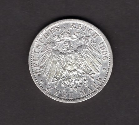 2 Marka 1906 A Wilhelm II. Prusko, J#102 Ag.900, 11,11g, 28/2,5mm  mincovna Berlín