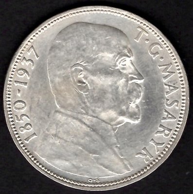 20 Koruna ČSR 1937 TGMasaryk, KM#18 Ag.700 13g, 34/1,3mm Úmtrí TGMasaryka