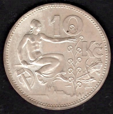 10 Koruna ČSR 1931, KM#15 Ag.700 10g, 30/1,5mm 