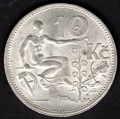 10 Koruna ČSR 1932, KM#15 Ag.700 10g, 30/1,5mm 