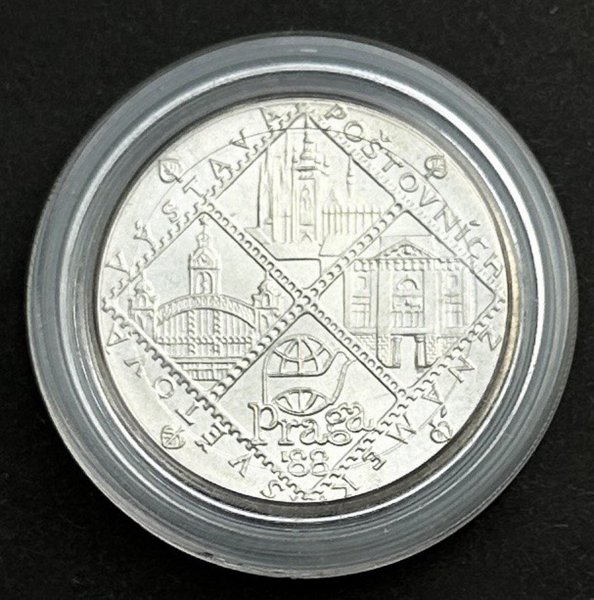 100 Korun PRAGA 88 Výstava známek 1988, KM#130 Ag.500 13g, 31mm 