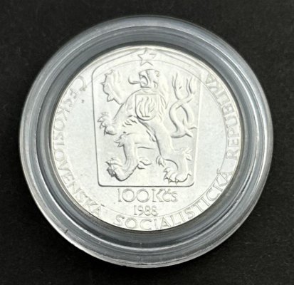 100 Korun PRAGA 88 Výstava známek 1988, KM#130 Ag.500 13g, 31mm 