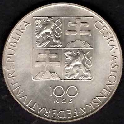 100 Korun Stavovské divadlo W.A.Mozart 1991, KM#154 Ag.500 13g, 31mm 