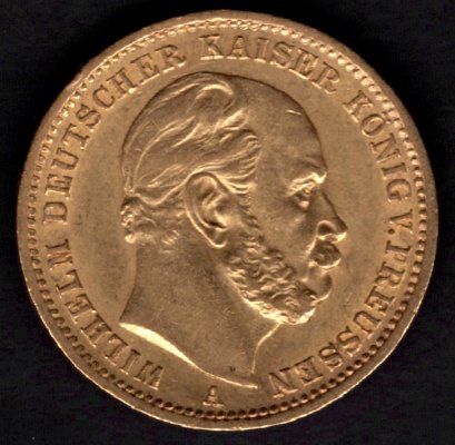 20 Marka 1873 A Prusko Wilhelm I., J#243 Au.900 , 7,965g, 22mm A Berlín dr,rys.