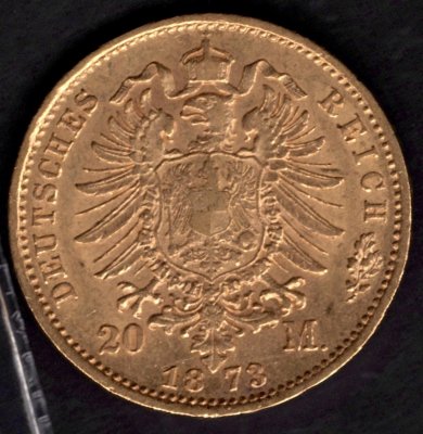 20 Marka 1873 A Prusko Wilhelm I., J#243 Au.900 , 7,965g, 22mm A Berlín dr,rys.