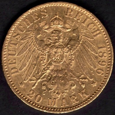 20 Marka 1896 A Prusko Wilhelm II., J#252 Au.900 , 7,965g, 22mm A Berlín dr,rys.