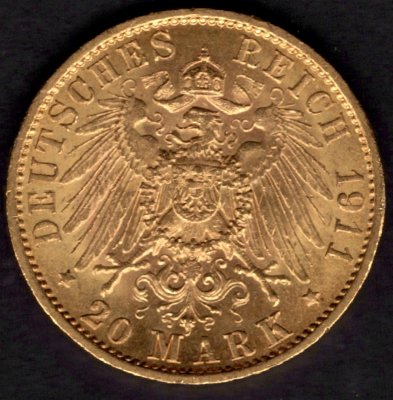 20 Marka 1911 A Prusko Wilhelm II., J#252 Au.900 , 7,965g, 22mm A Berlín 