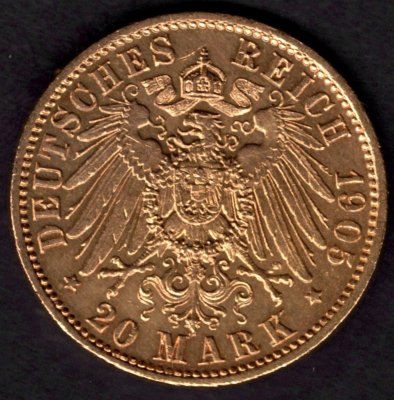 20 Marka 1905 J Hamburg Wilhelm II., J#252 Au.900 , 7,965g, 22mm J Hamburg