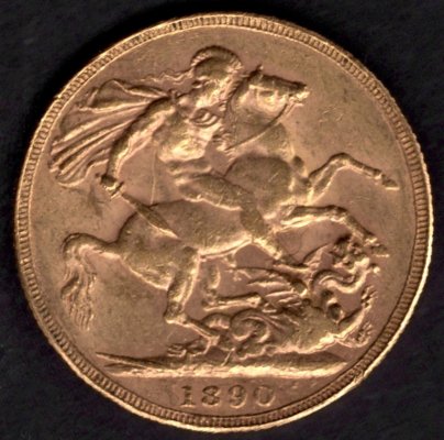 Sovereign 1890  V.Británie Královna Victorie, KM#10 Au.917 7,988g 22,05/1,52mm  královna s korunkou