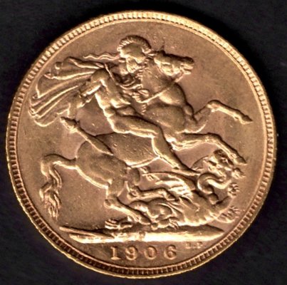 Sovereign 1906 P V.Británie Král Edward VII., KM#15 Au.917 7,988g 22,05/1,52mm mincovna Perth