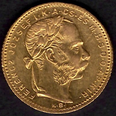 8 zlatník 1880 R-U K.B. František Josef I. Nový typ hlavy, KM#467, ÉH#1453 Au.900 6,45g, 21/1,2mm mincovna Kremnica 