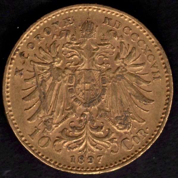 10 Koruna 1897  R-U František Josef I. 	KM#2805 Au.900 3,3875g, 19mm bez mincovny dr.rys