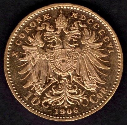 10 Koruna 1906  R-U František Josef I. , KM#2805 Au.900 3,3875g, 19mm bez mincovny 