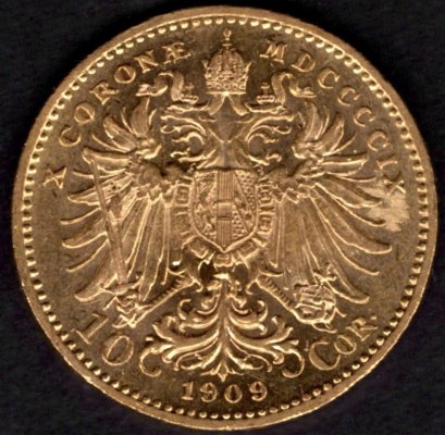 10 Koruna 1909  R-U František Josef I. Typ Marschall, KM#2815 Au.900 3,3875g, 19mm bez mincovny malá hlava