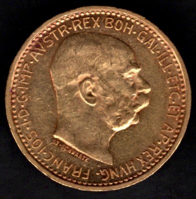 10 Koruna 1909  R-U František Josef I. Typ Schwartz, KM#2816 Au.900 3,3875g, 19mm bez mincovny velká  hlava, mírná patina