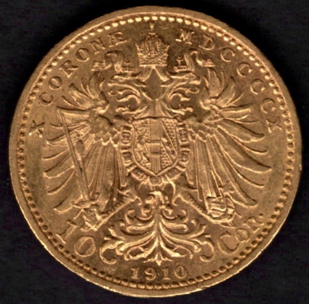 10 Koruna 1910  R-U František Josef I. Typ Schwartz, KM#2816 Au.900 3,3875g, 19mm bez mincovny velká  hlava vl.rys.