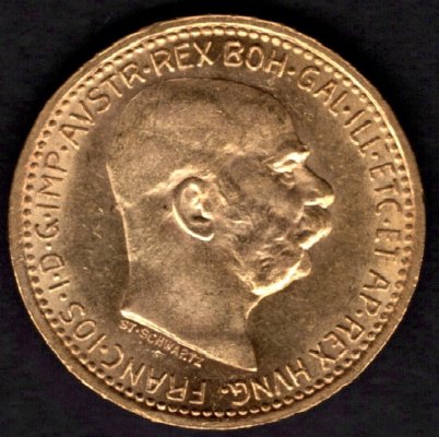 10 Koruna 1911  R-U František Josef I. Typ Schwartz, KM#2816 Au.900 3,3875g, 19mm bez mincovny velká  hlava vl.rys.