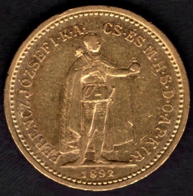 10 Koruna 1892 K.B.  R-U František Josef I. , KM#485, ÉH1491 Au.900 3,3875g, 19mm mincovna Kremnica dr.rys,hr.