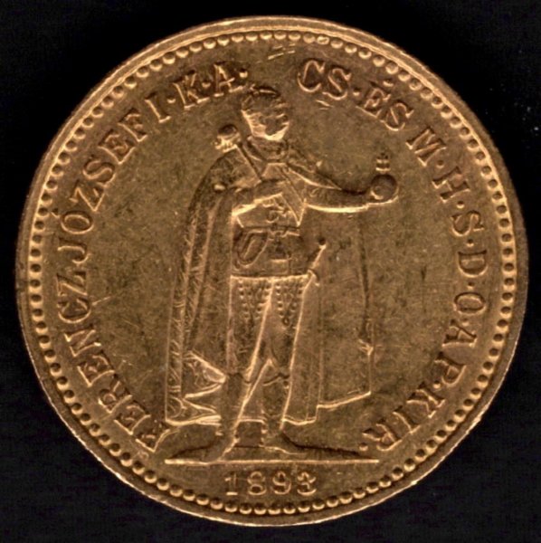 10 Koruna 1893 K.B.  R-U František Josef I. , KM#485, ÉH1491 Au.900 3,3875g, 19mm mincovna Kremnica dr.rys