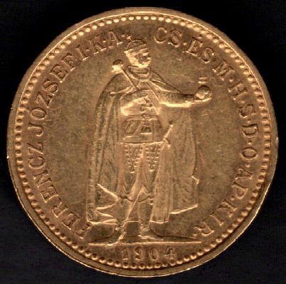 10 Koruna 1904 K.B.  R-U František Josef I. , KM#485, ÉH1491 Au.900 3,3875g, 19mm mincovna Kremnica dr.rys,hr.