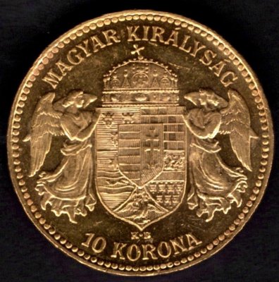 10 Koruna 1910 K.B.  R-U František Josef I. , KM#485, ÉH1491 Au.900 3,3875g, 19mm mincovna Kremnica UNC detail