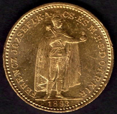 20 Koruna 1893 K.B.  R-U František Josef I.,  KM#486, ÉH1489 Au.900 6,77g,21/1,4mm mincovna Kremnica 