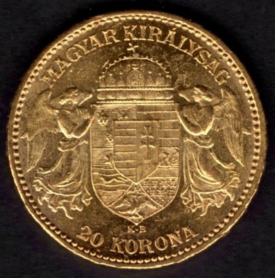 20 Koruna 1893 K.B.  R-U František Josef I.,  KM#486, ÉH1489 Au.900 6,77g,21/1,4mm mincovna Kremnica 