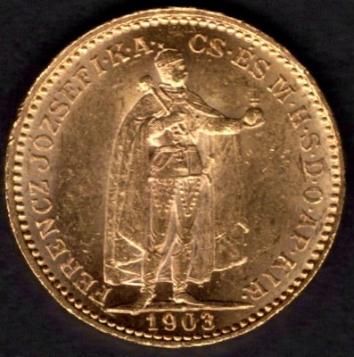 20 Koruna 1903 K.B.  R-U František Josef I. , KM#486, ÉH1489 Au.900 6,77g,21/1,4mm mincovna Kremnica dr.rys,hranka