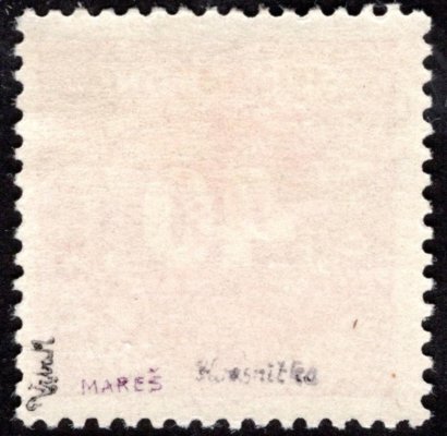 RV 83, Marešův přetisk (Hlubocké vydání), červený, doplatní malá čísla, 40h, zkoušena Mareš, Vrba