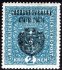 RV 37a, II. Pražský přetisk, znak, papír žilkovaný, formát široký, modrá 2K, zkoušena Gilbert, Vrba