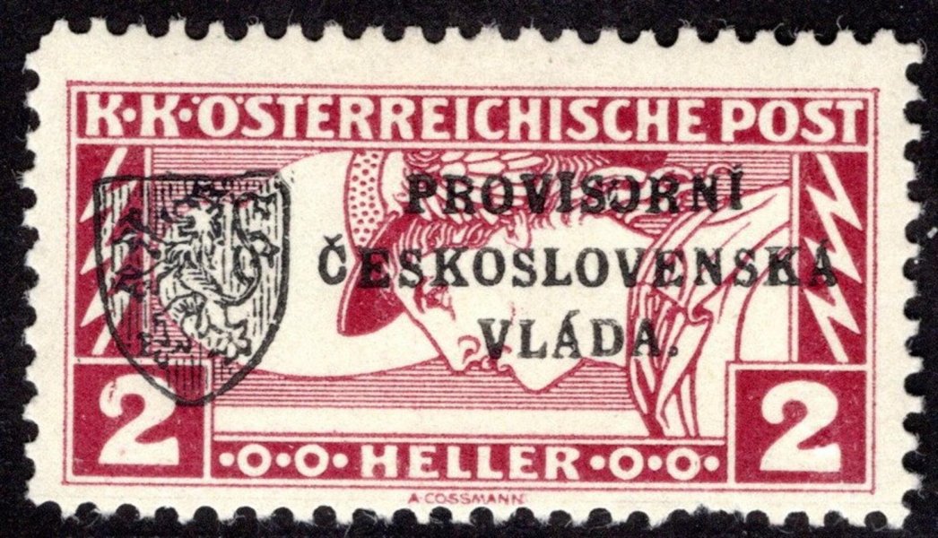 RV 20, I. Pražský přetisk, obdélník, hnědočervená 2h,  chybějící 2 zoubky, zkoušeno Gilbert, Vrba