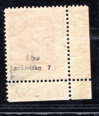 190 B, P 7, typ I, TGM, rohová s DZ 15-II 20./VIII. , červená 1Kč, zkoušena Stupka