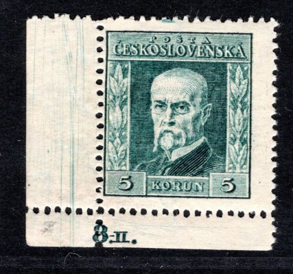 193, P 7, typ I, TGM, zelená 5 Kč , rohová s DČ 8-II. , zk. Gi