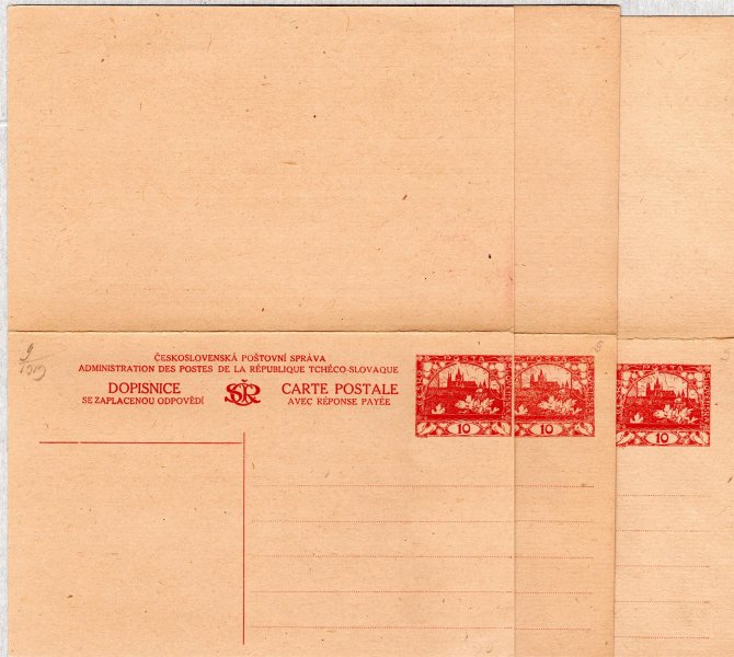 CDV 9, dvojité, přeložená dopisnice 10 h s monogramem, posuny natištěné známky 10 h, velmi zajímavé