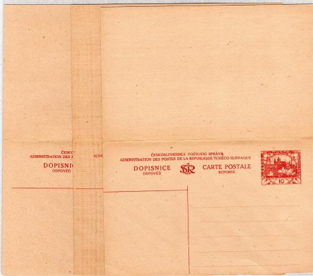 CDV 9, dvojité, přeložená dopisnice 10 h s monogramem, posuny natištěné známky 10 h, velmi zajímavé