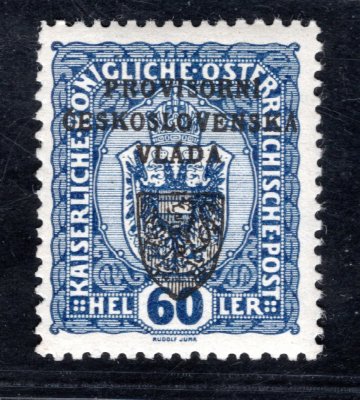 RV 12,  I. Pražský přetisk, modrá 60 h, zk. Gilbert, Vrba