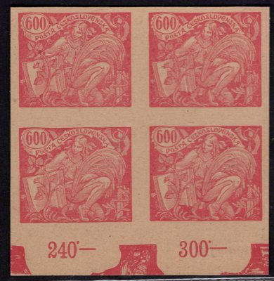 169 ZT,  HaV,  dolní krajový 4blok s počítadly v barvě červené, částečně nevyčištěná deska, hodnota 600h, papír kartonový, velmi vzácné a dekorativní