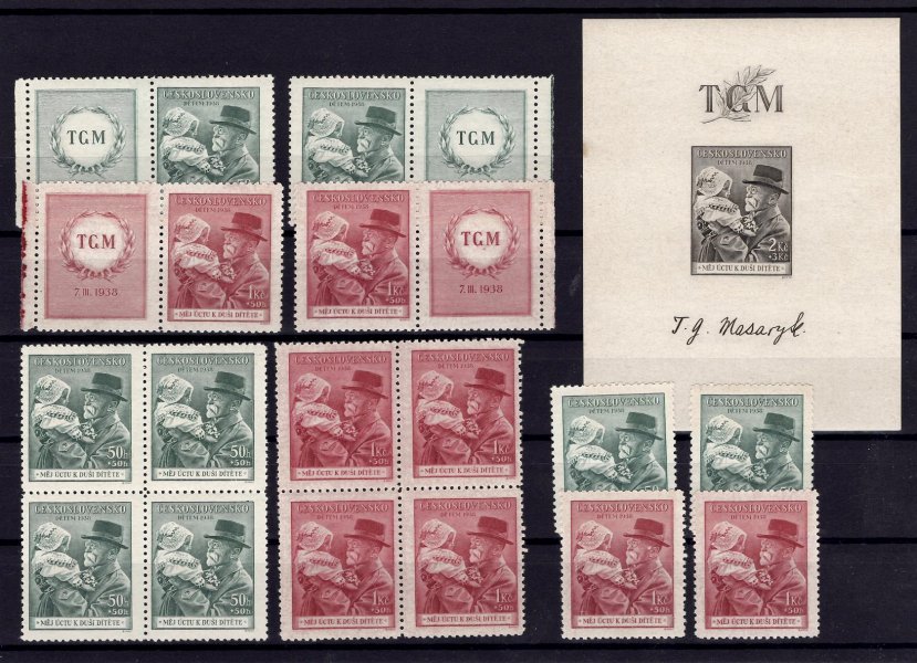 333 - 4, 335 A, Dětem, TGM, 4bloky, kupóny