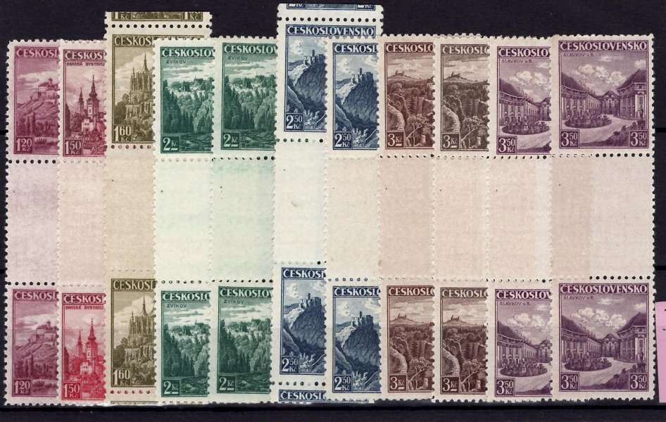 304 - 10 Ms , odstíny, krajiny, hrady města, trhané meziarší, kompletní