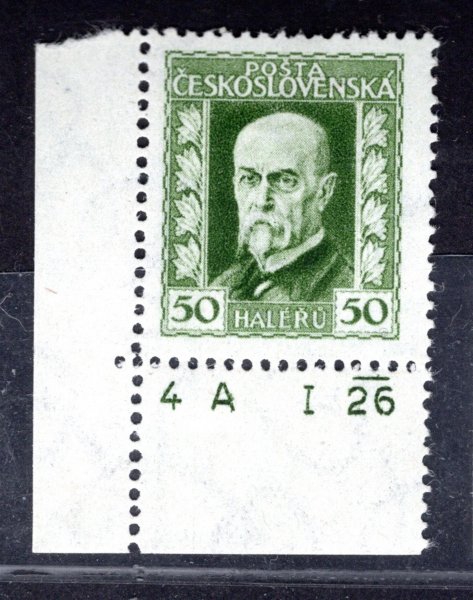 188 A, P 3, TGM, neotypie, hz 13 3/4:13 1/2 , rohová s DČ, zelená 50 h, zkoušeno Gilbert, vzácná průsvitka s DČ