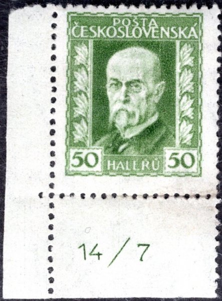 188 A, P 2, TGM, neotypie, hz 13 3/4:13 1/2 , rohová s DČ, zelená 50 h, podlepeno, zkoušeno Gilbert