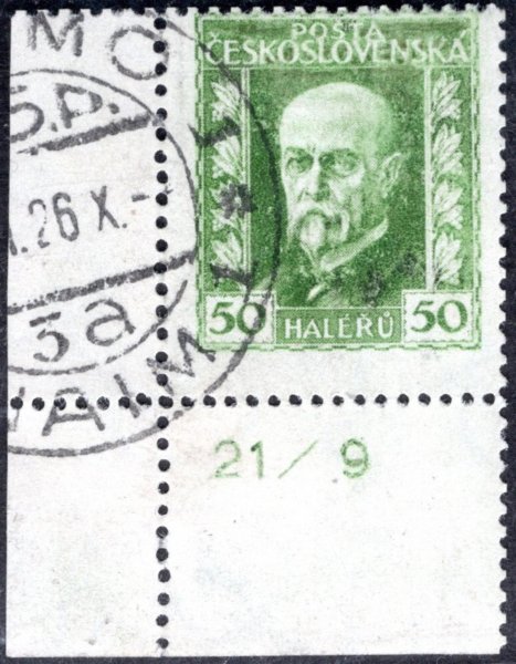 188 A, P 2, TGM, neotypie, řz 13 3/4, rohová s DČ, zelená 50 h, zkoušena Gilbert