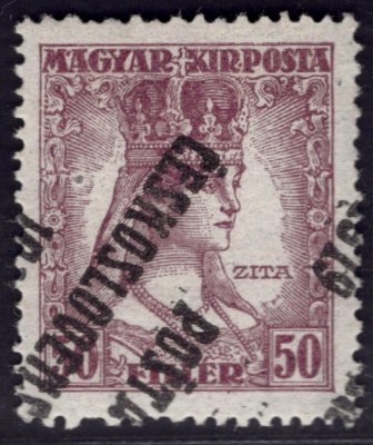 123 PP, 50 f Zita s převráceným přetiskem, zkoušeno Karásek, Pofis-Beneš 