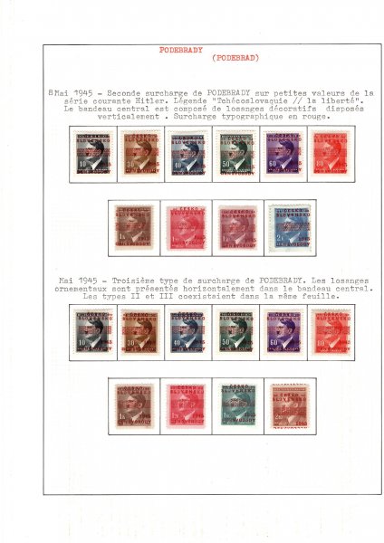 Poděbrady - přetisk na známkách Protektorátu, červený + hnědý
